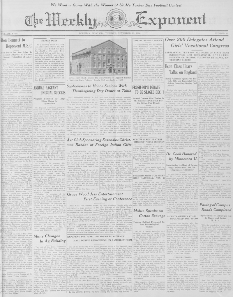 The Weekly Exponent, November 23, 1926