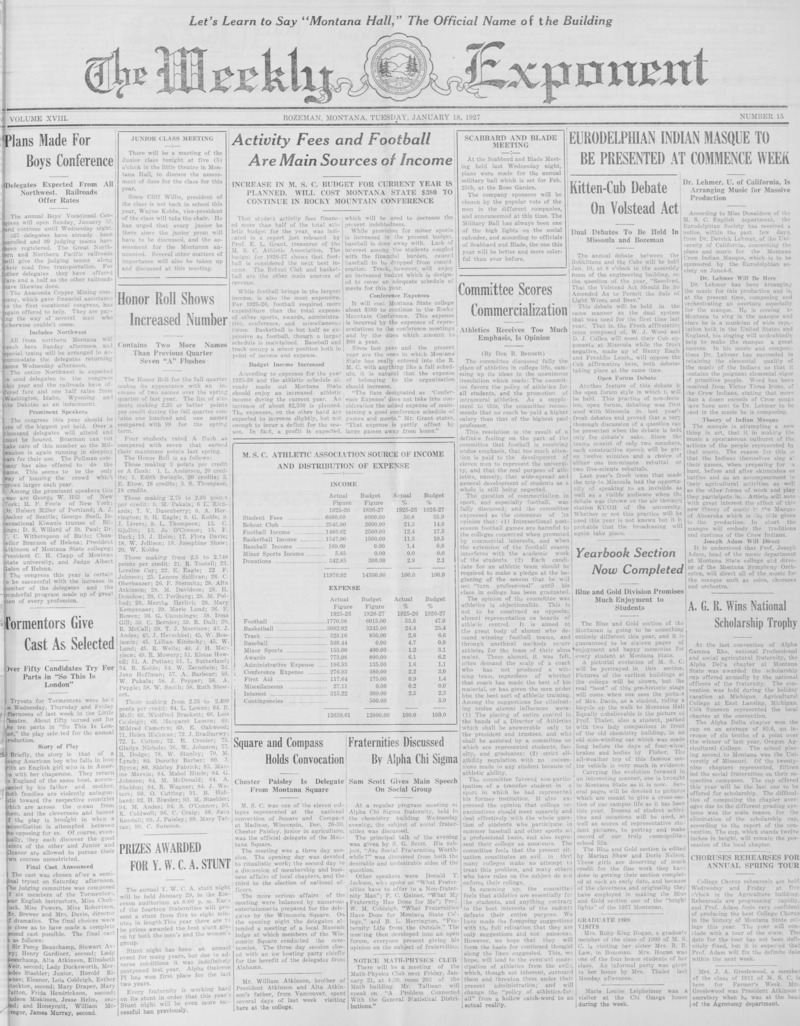 The Weekly Exponent, January 18, 1927