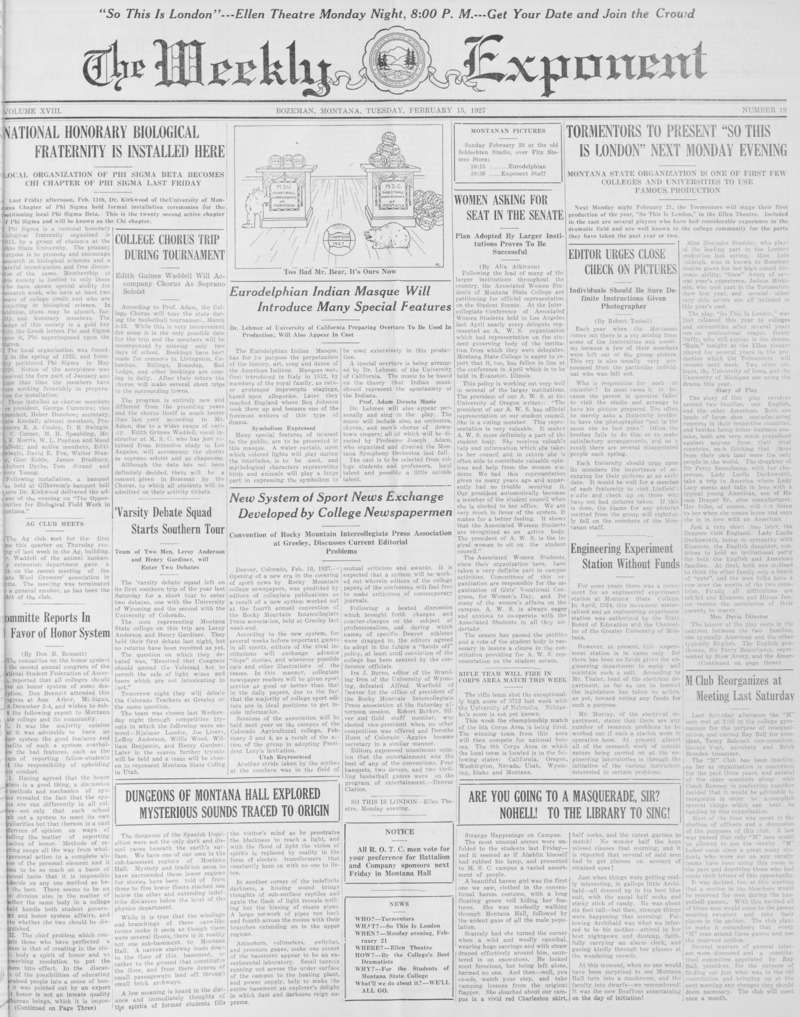 The Weekly Exponent, February 15, 1927