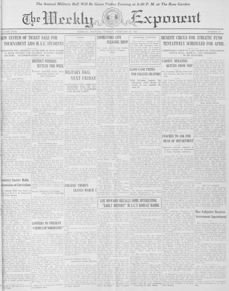 The Weekly Exponent, February 22, 1927