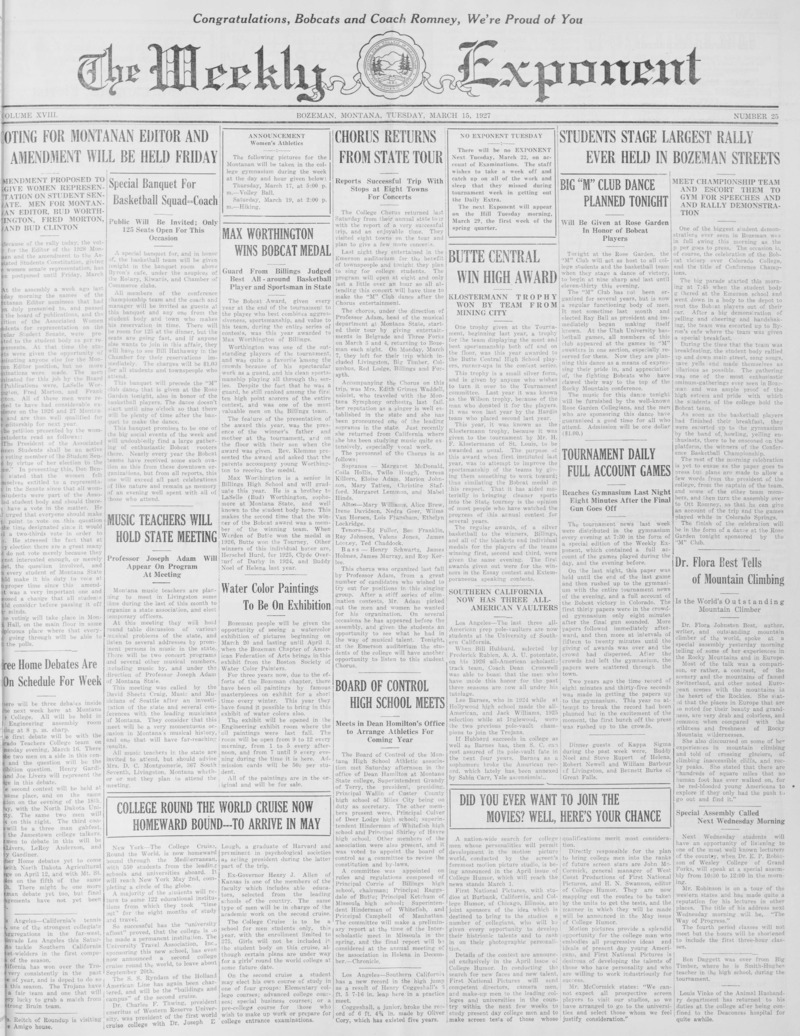 The Weekly Exponent, March 15, 1927