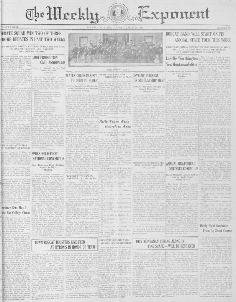 The Weekly Exponent, March 29, 1927