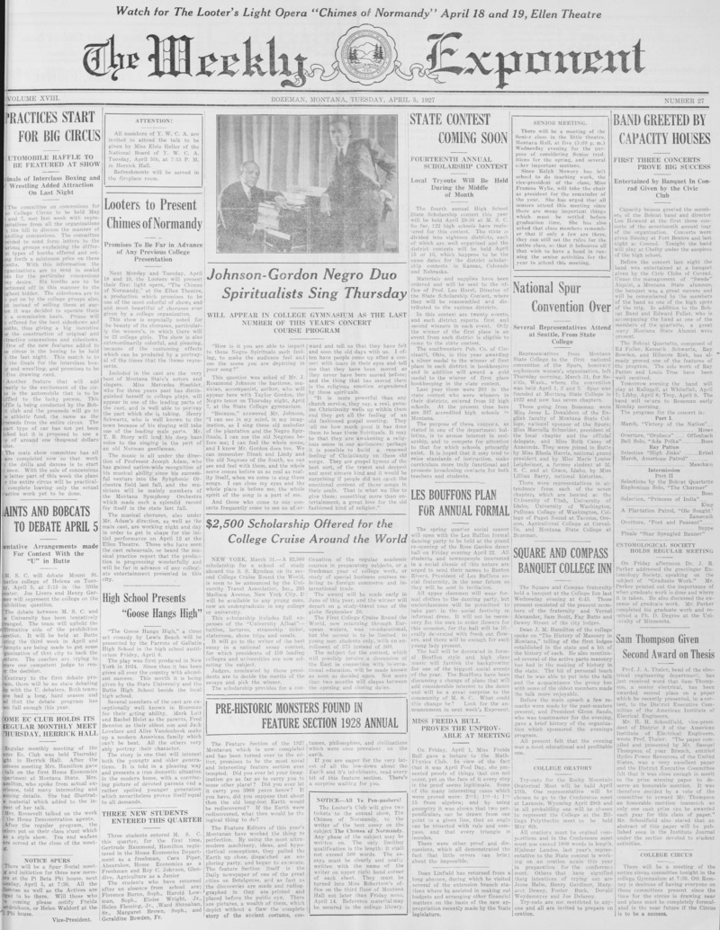 The Weekly Exponent, April 5, 1927