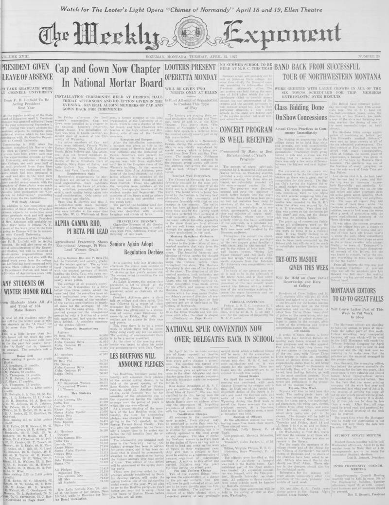 The Weekly Exponent, April 12, 1927