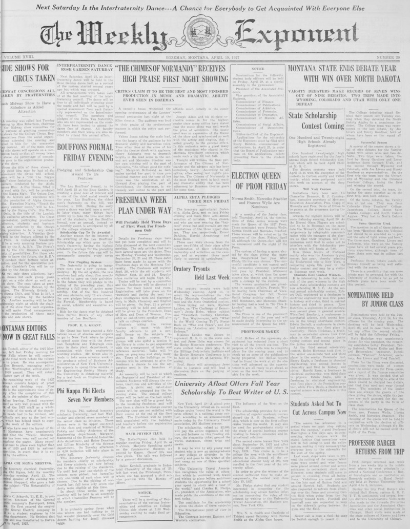 The Weekly Exponent, April 19, 1927