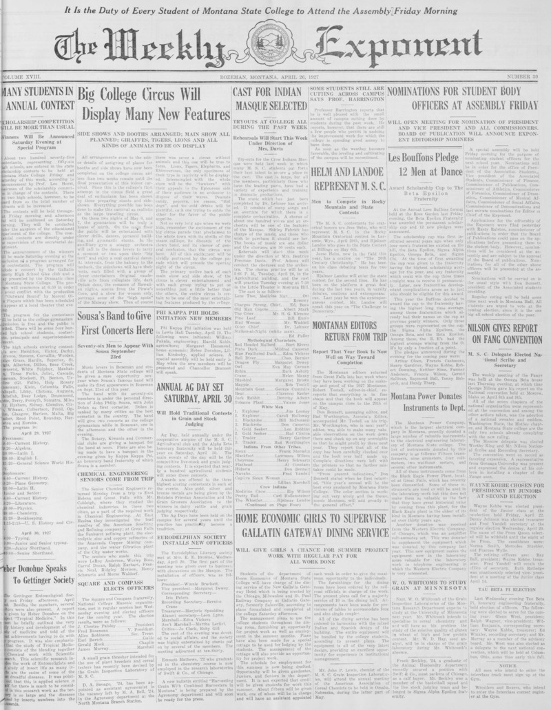 The Weekly Exponent, April 26, 1927