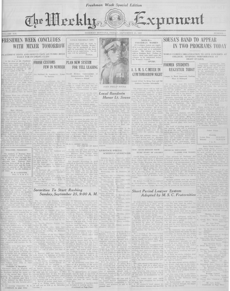 The Weekly Exponent, September 23, 1927