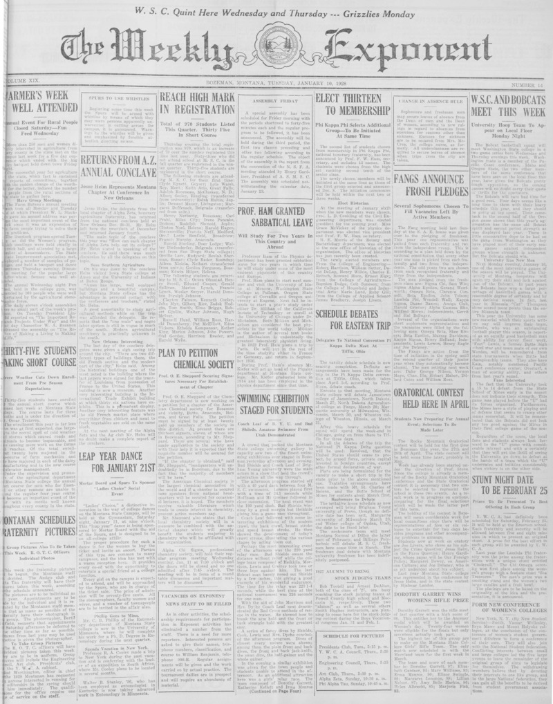 The Weekly Exponent, January 10, 1928
