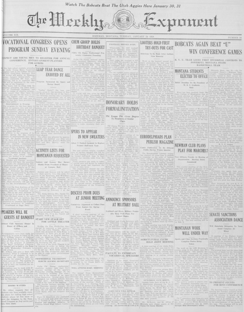 The Weekly Exponent, January 24, 1928