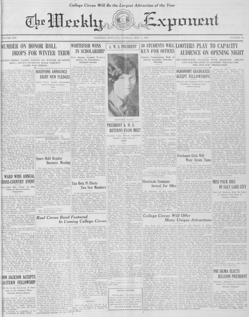 The Weekly Exponent, May 1, 1928