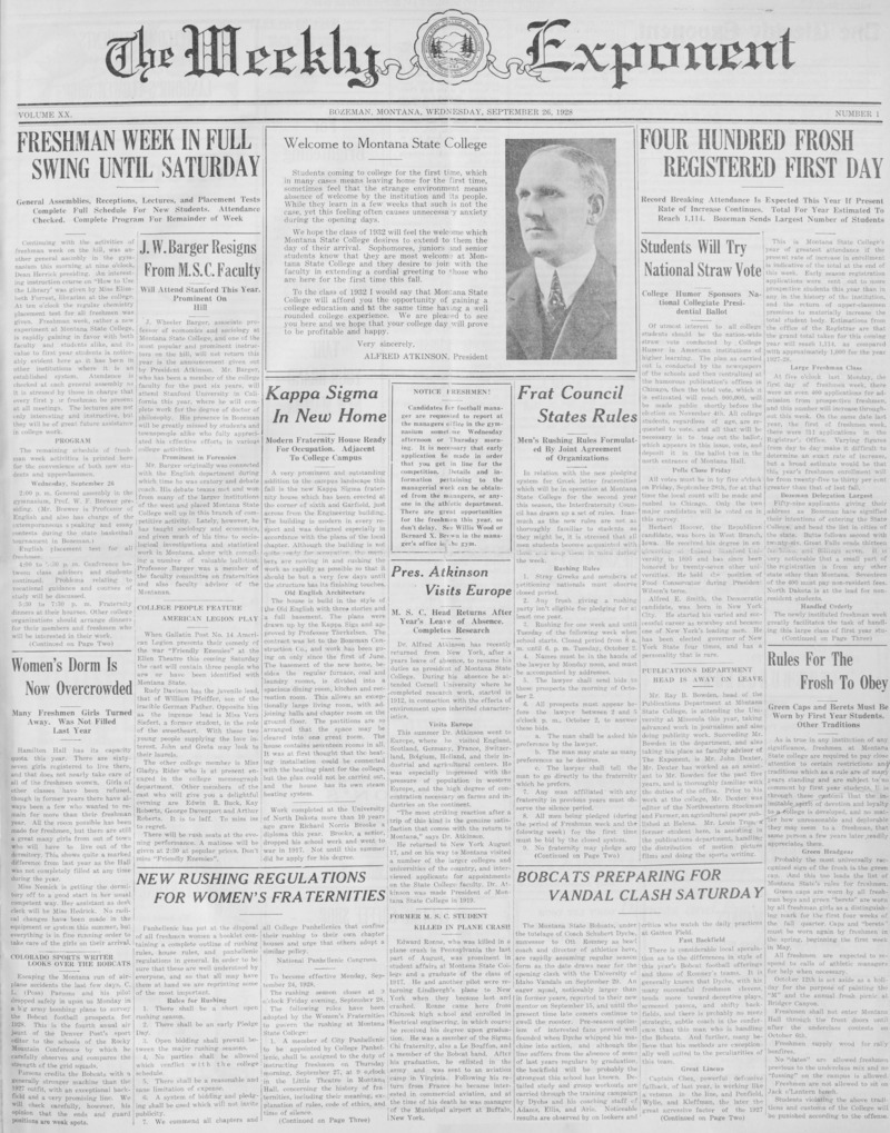 The Weekly Exponent, September 26, 1928