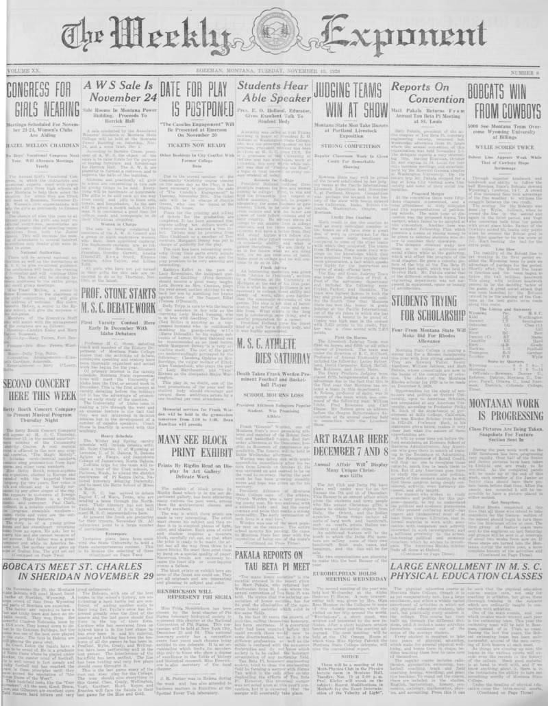 The Weekly Exponent, November 13, 1928