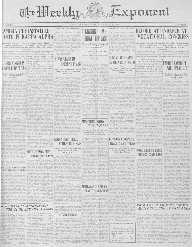 The Weekly Exponent, November 27, 1928