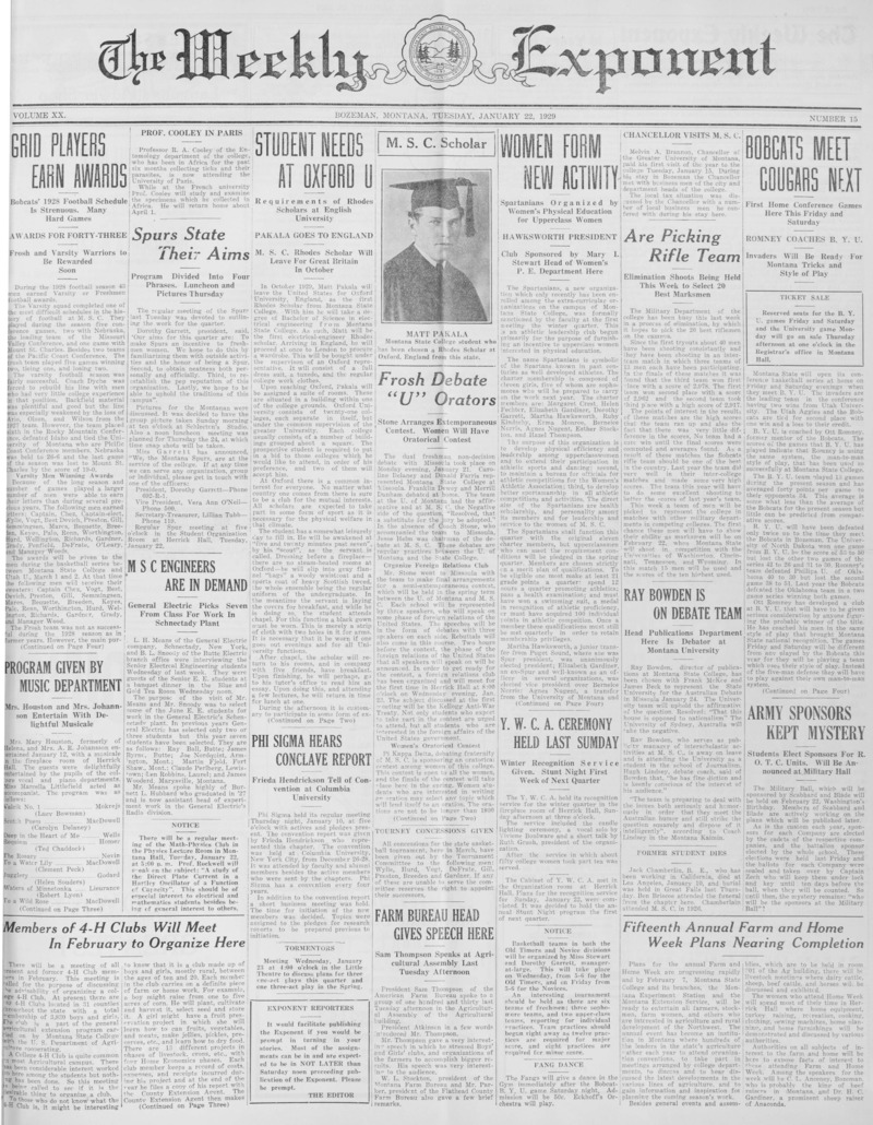 The Weekly Exponent, January 22, 1929