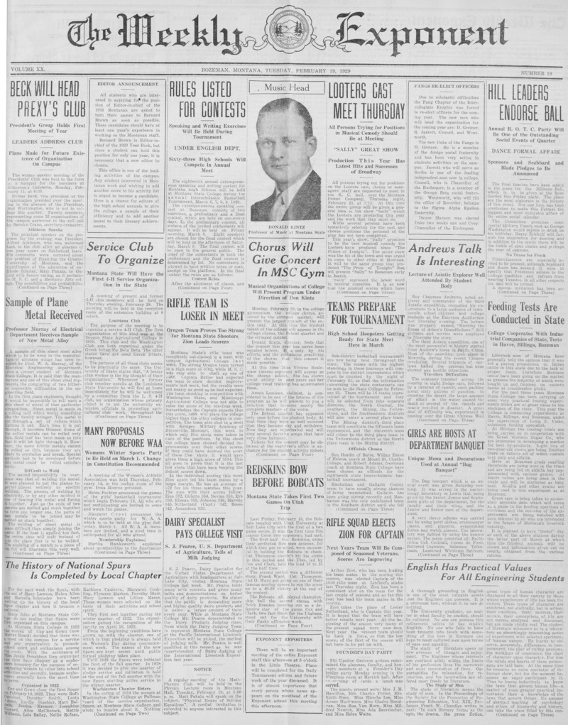 The Weekly Exponent, February 19, 1929