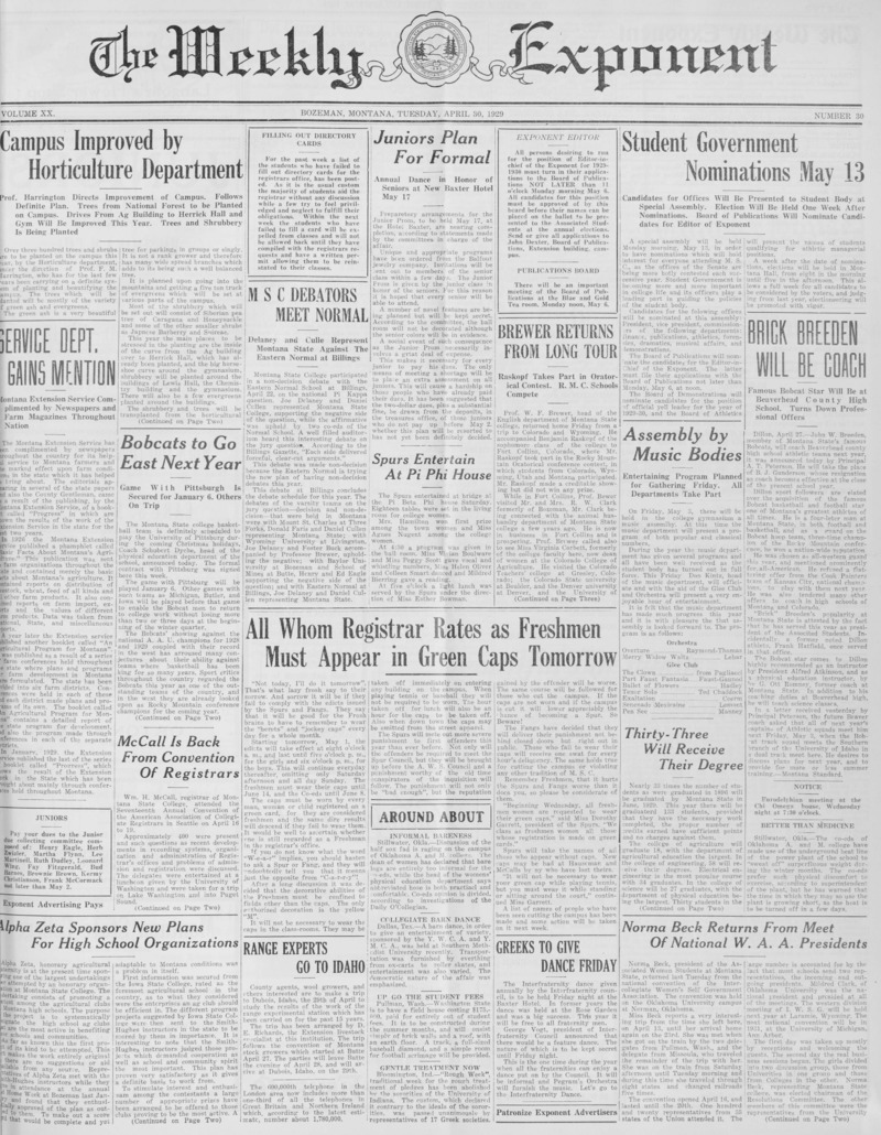 The Weekly Exponent, April 30, 1929