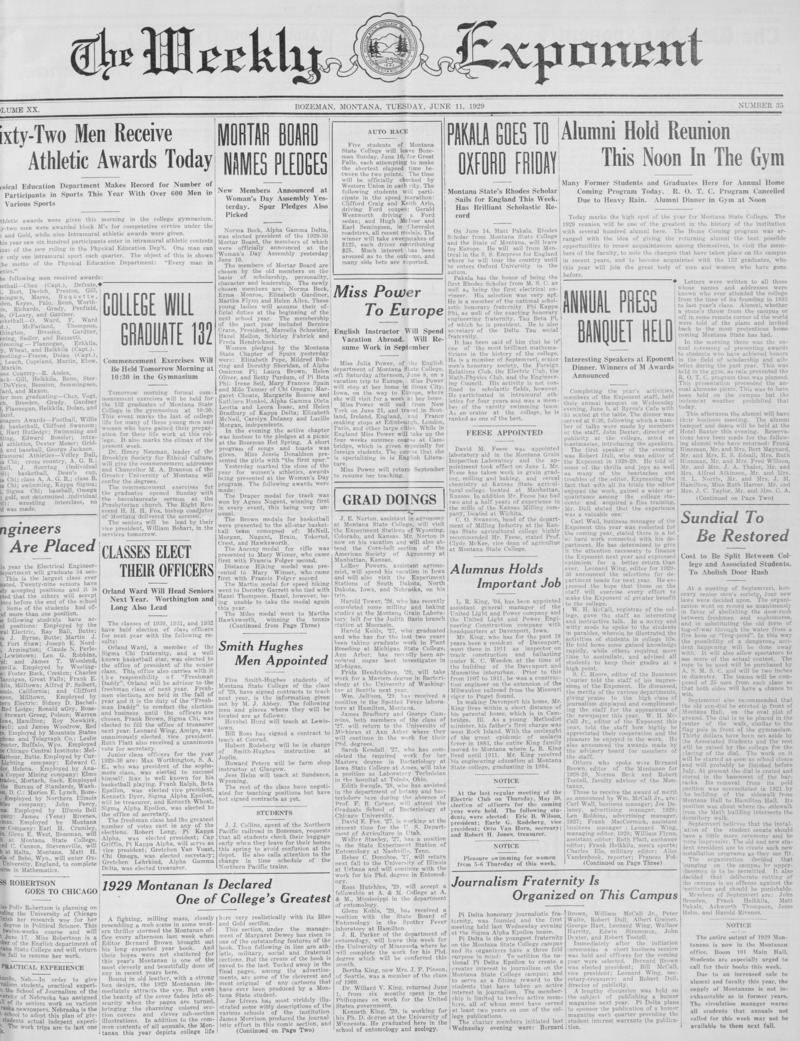 The Weekly Exponent, June 11, 1929
