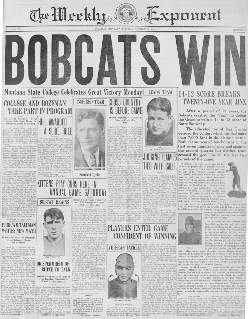 The Weekly Exponent, October 29, 1929