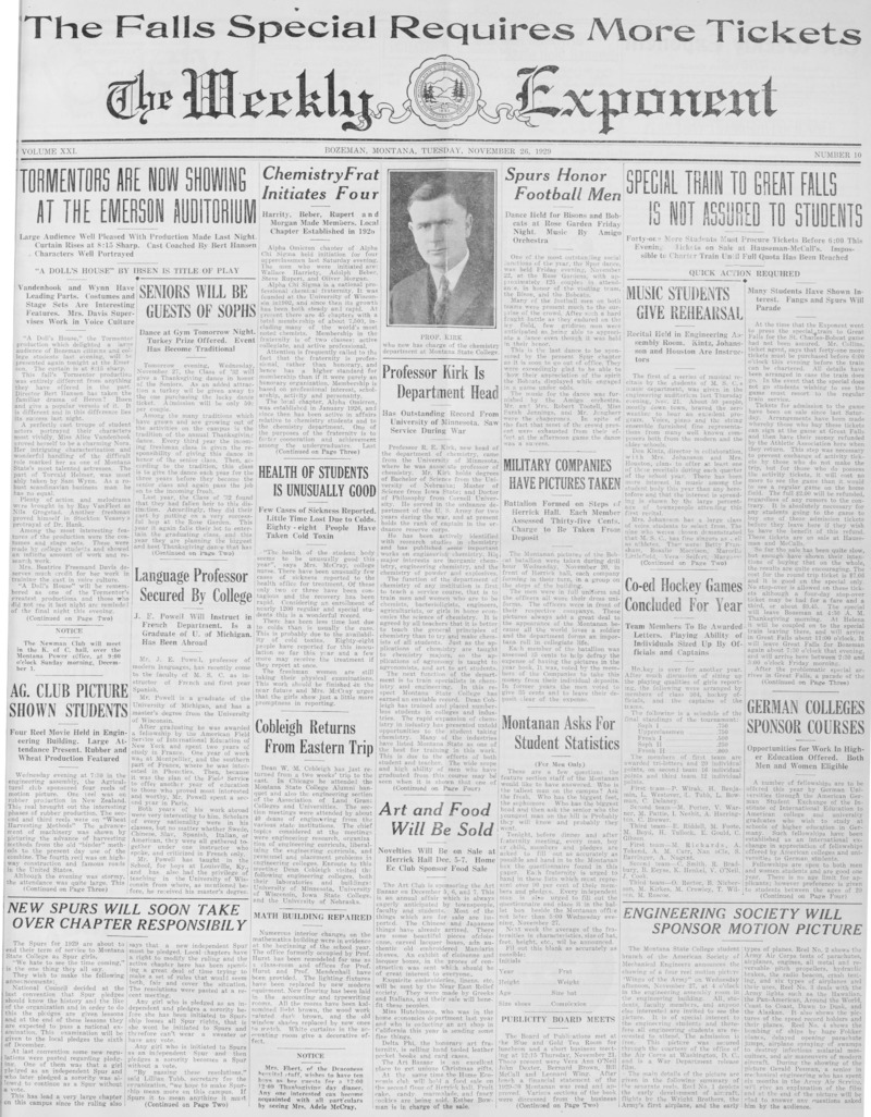The Weekly Exponent, November 26, 1929