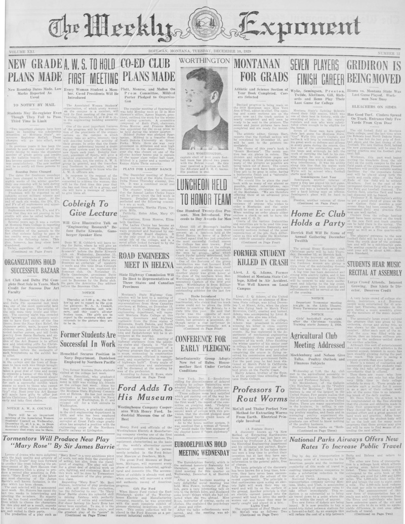 The Weekly Exponent, December 10, 1929