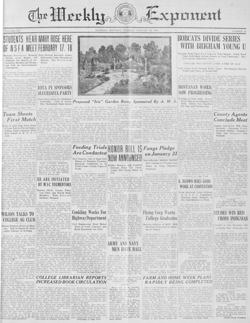 The Weekly Exponent, January 28, 1930