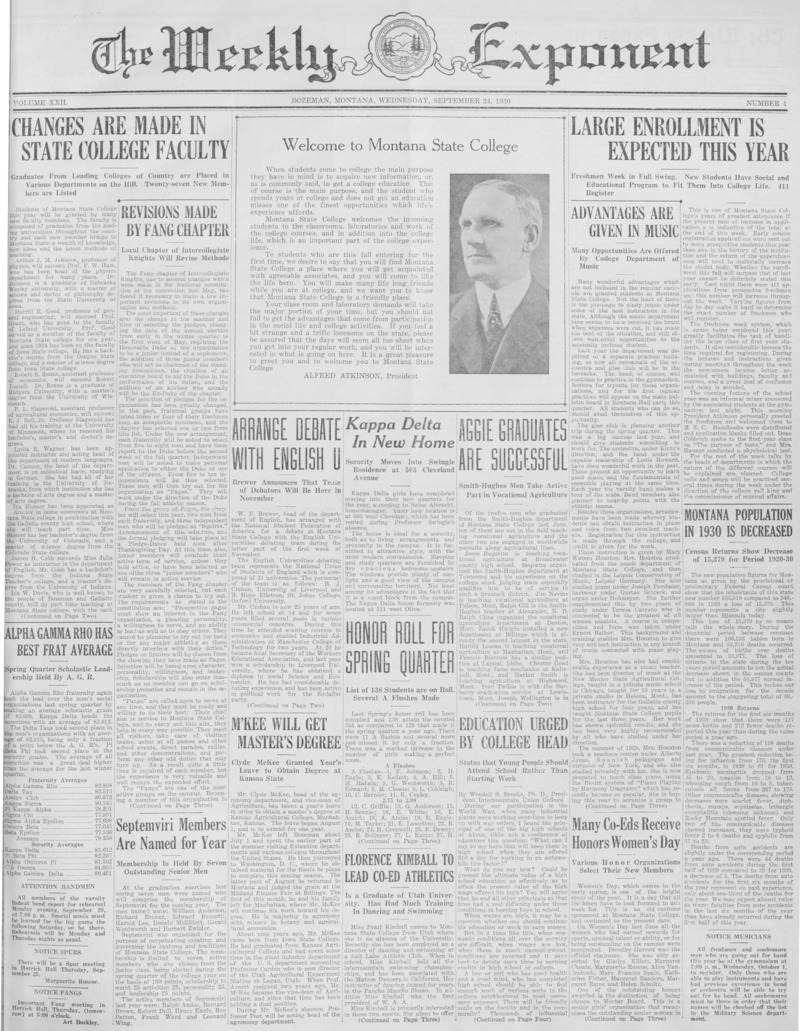 The Weekly Exponent, September 24, 1930