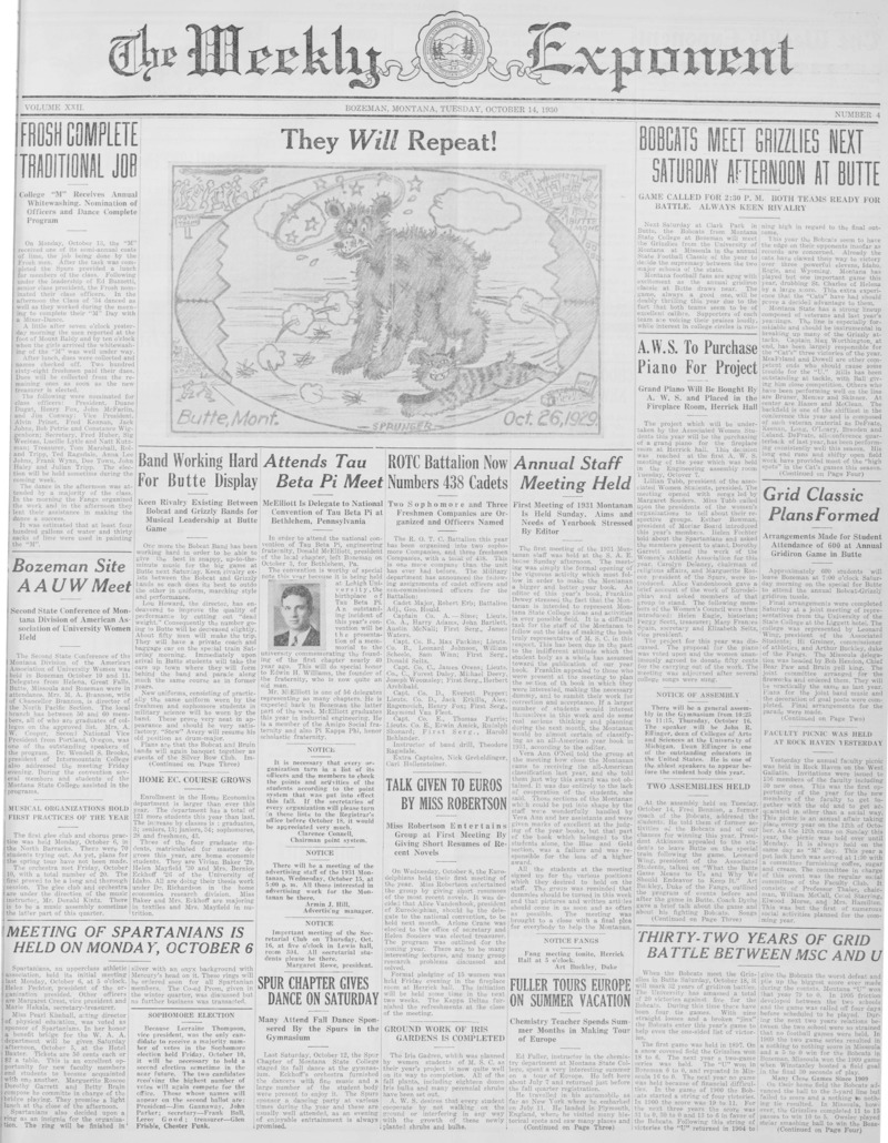 The Weekly Exponent, October 14, 1930