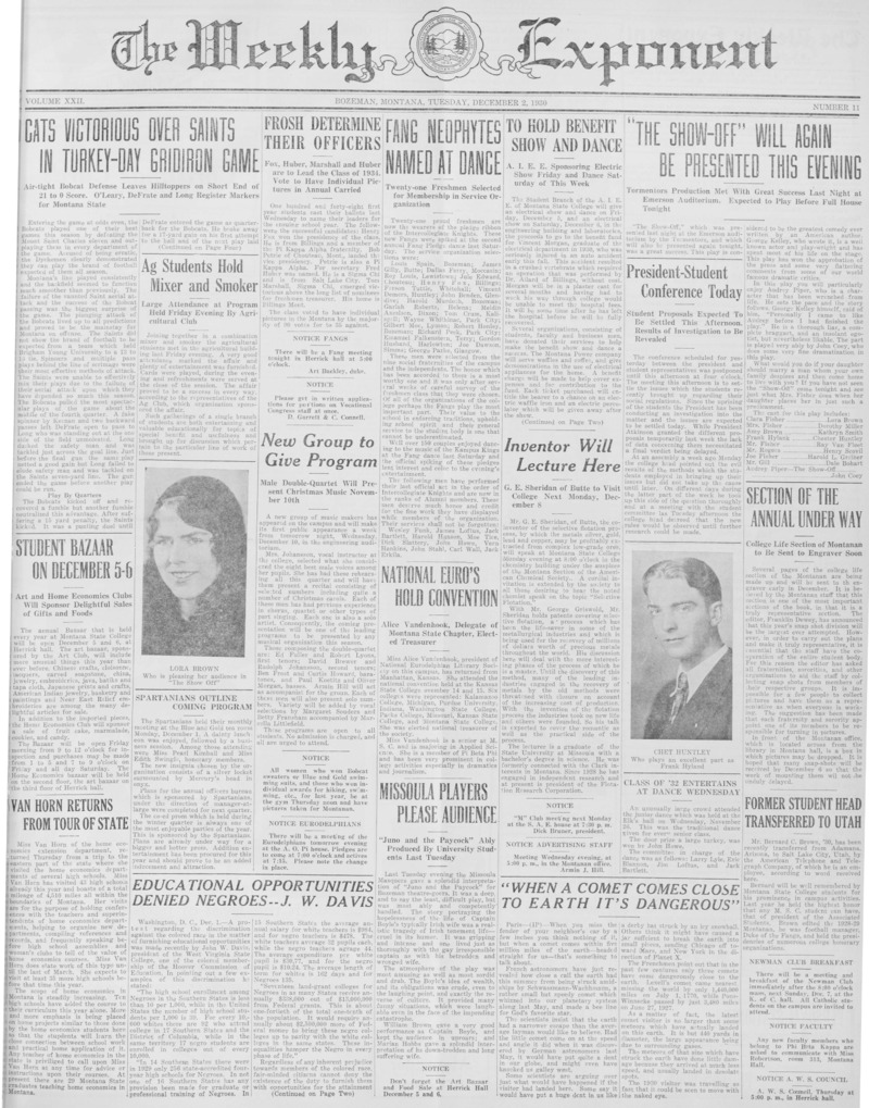 The Weekly Exponent, December 2, 1930