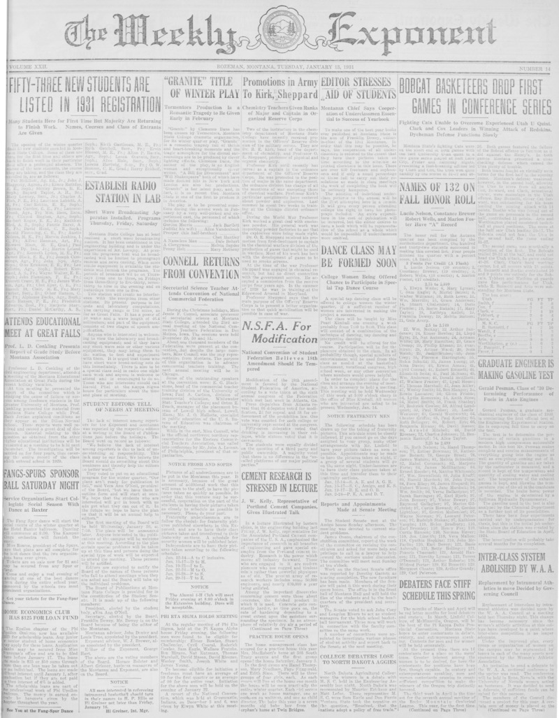 The Weekly Exponent, January 13, 1931