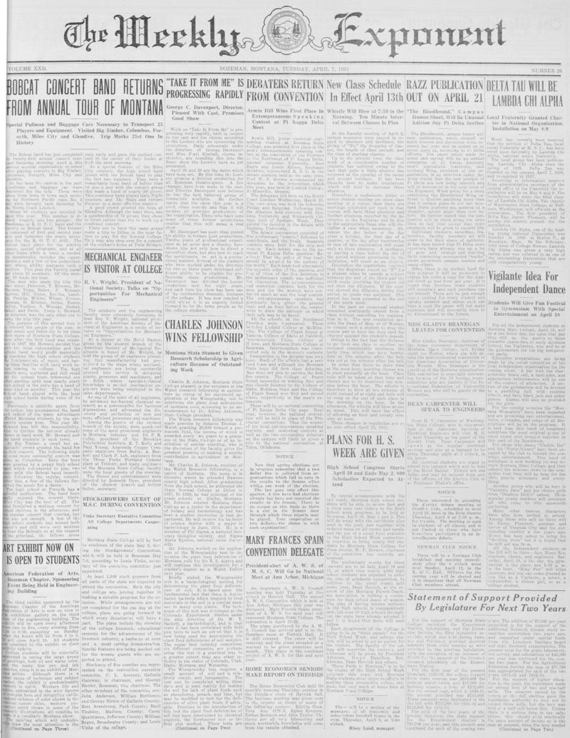 The Weekly Exponent, April 7, 1931