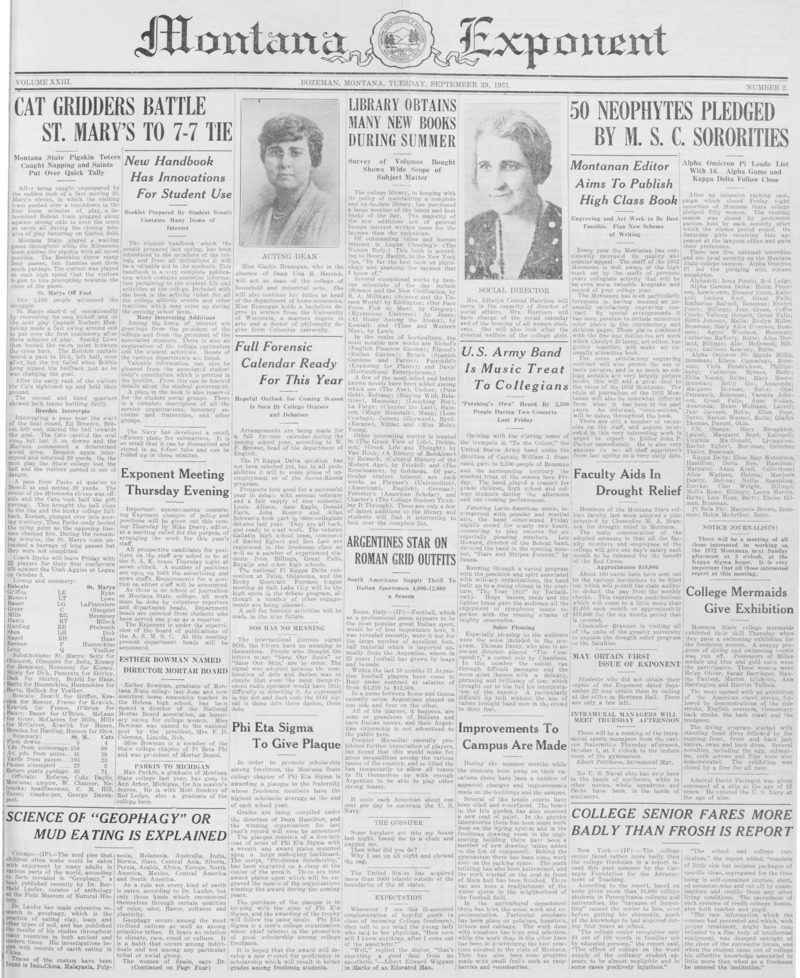 The Montana Exponent, September 29, 1931