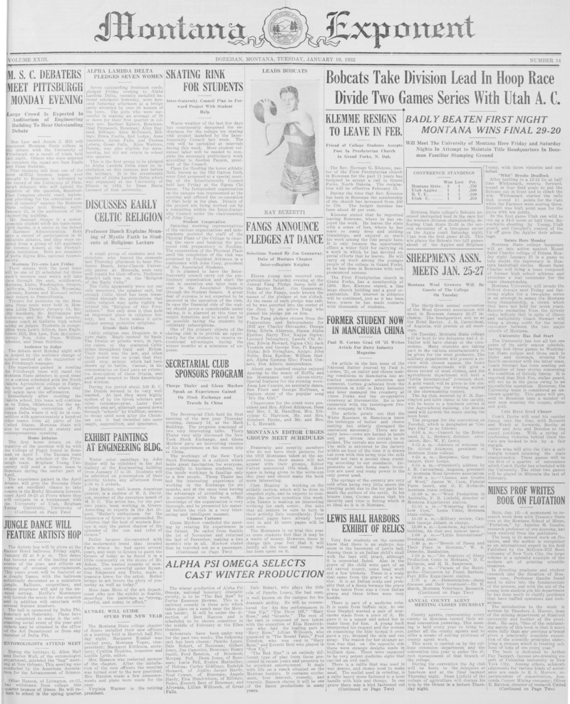 The Montana Exponent, January 19, 1932
