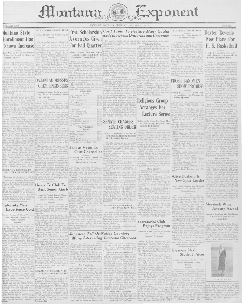 The Montana Exponent, January 24, 1933