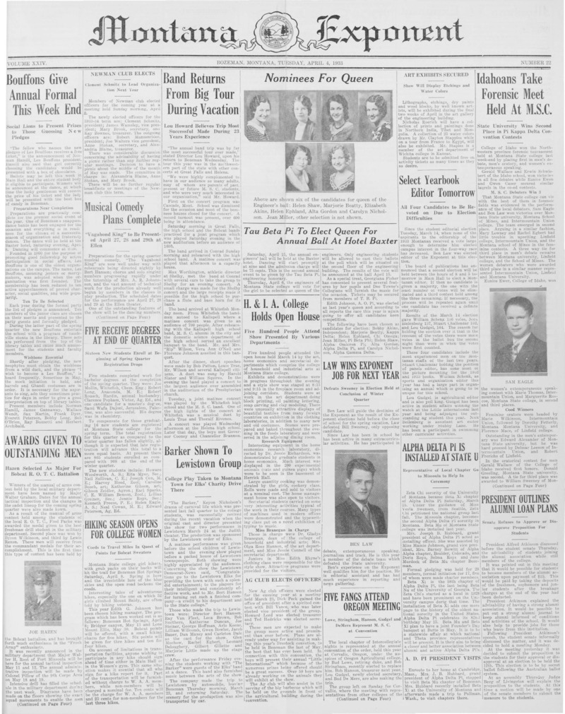 The Montana Exponent, April 4, 1933
