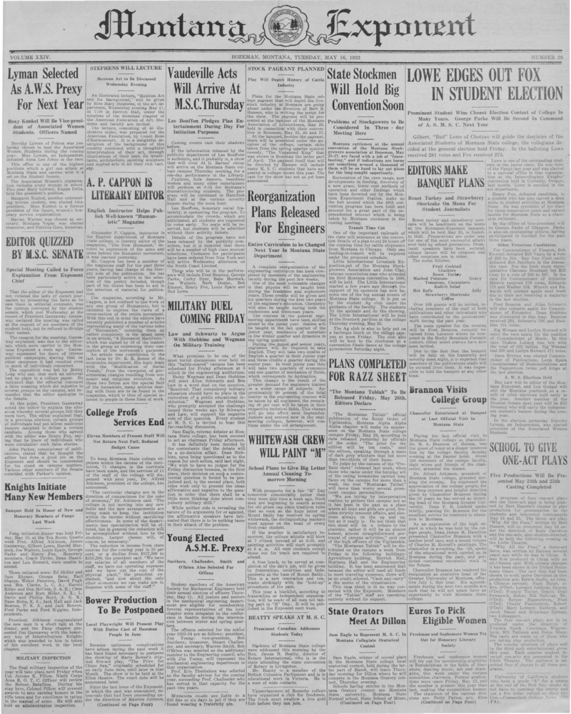 The Montana Exponent, May 16, 1933
