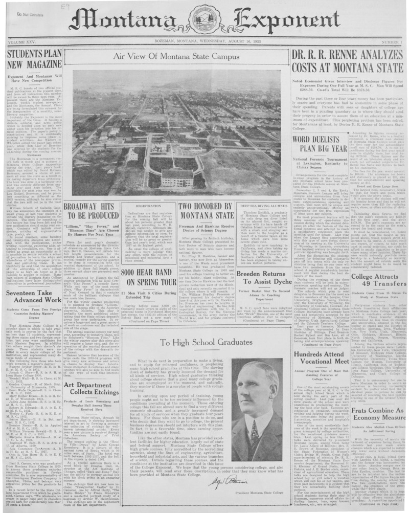 The Montana Exponent, August 16, 1933