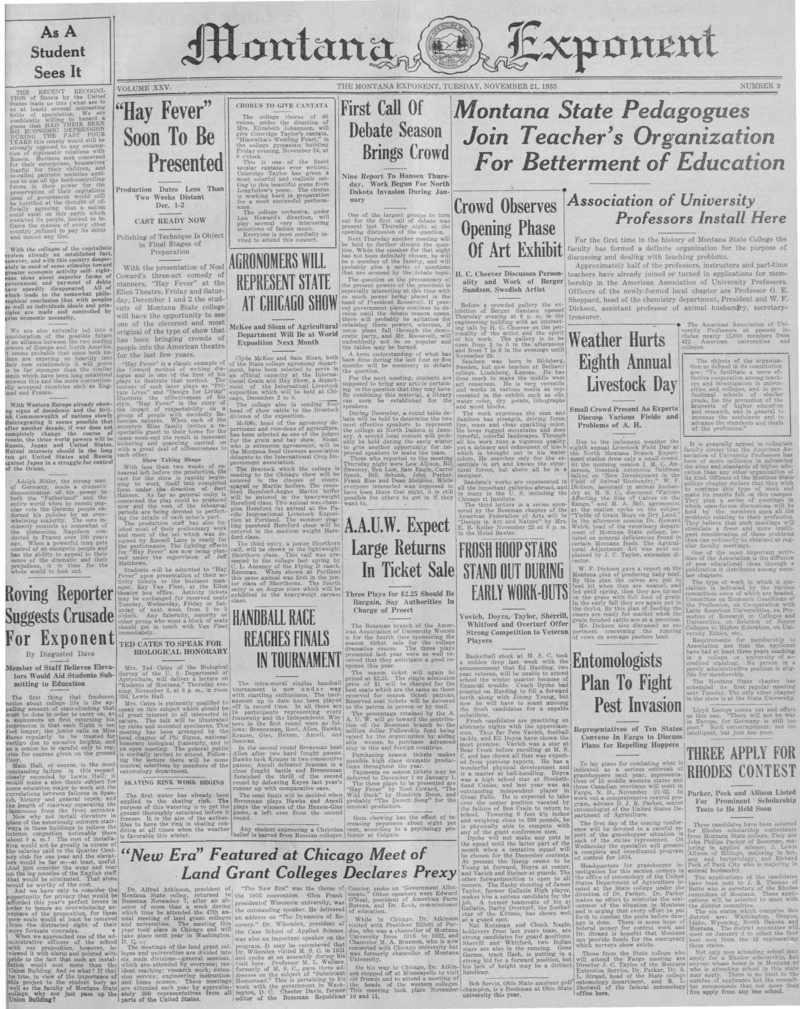 The Montana Exponent, November 21, 1933