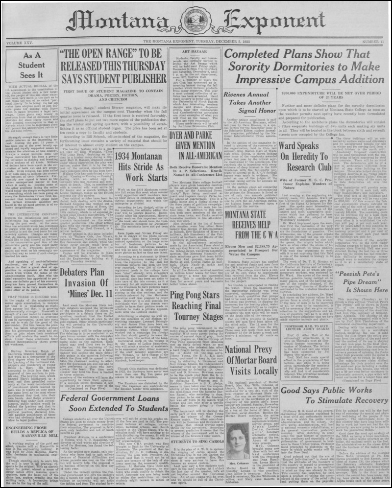 The Montana Exponent, December 5, 1933
