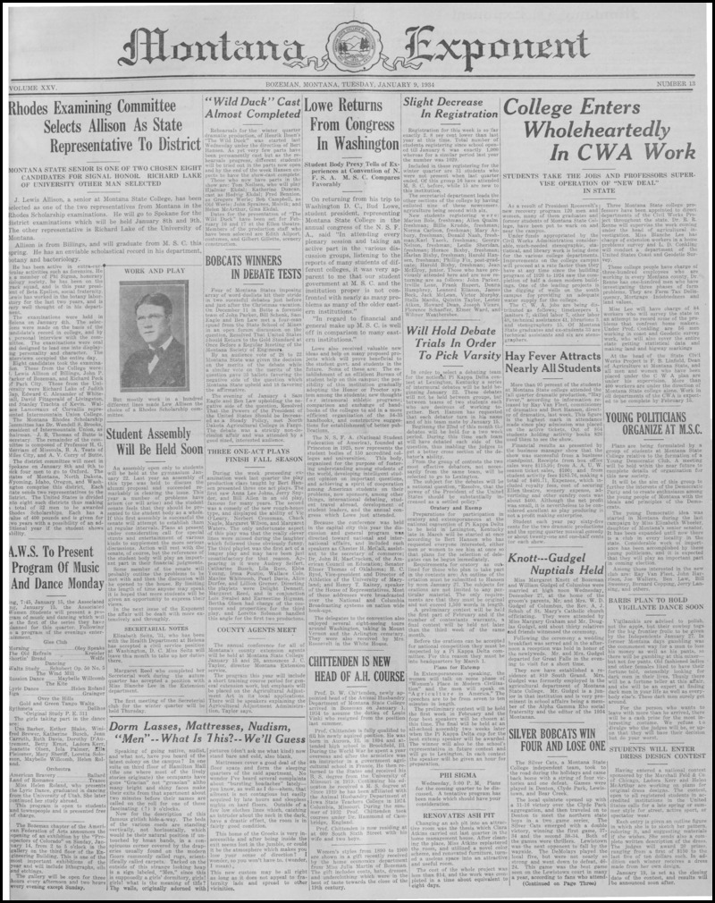The Montana Exponent, January 9, 1934