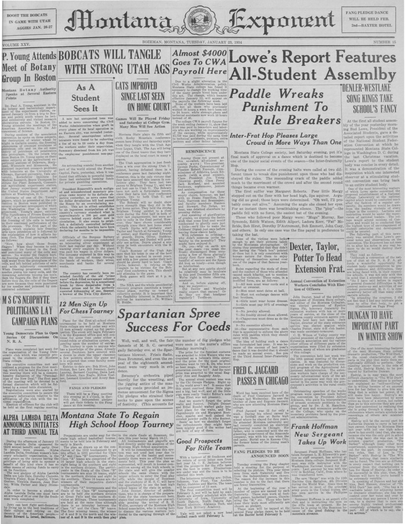 The Montana Exponent, January 23, 1934