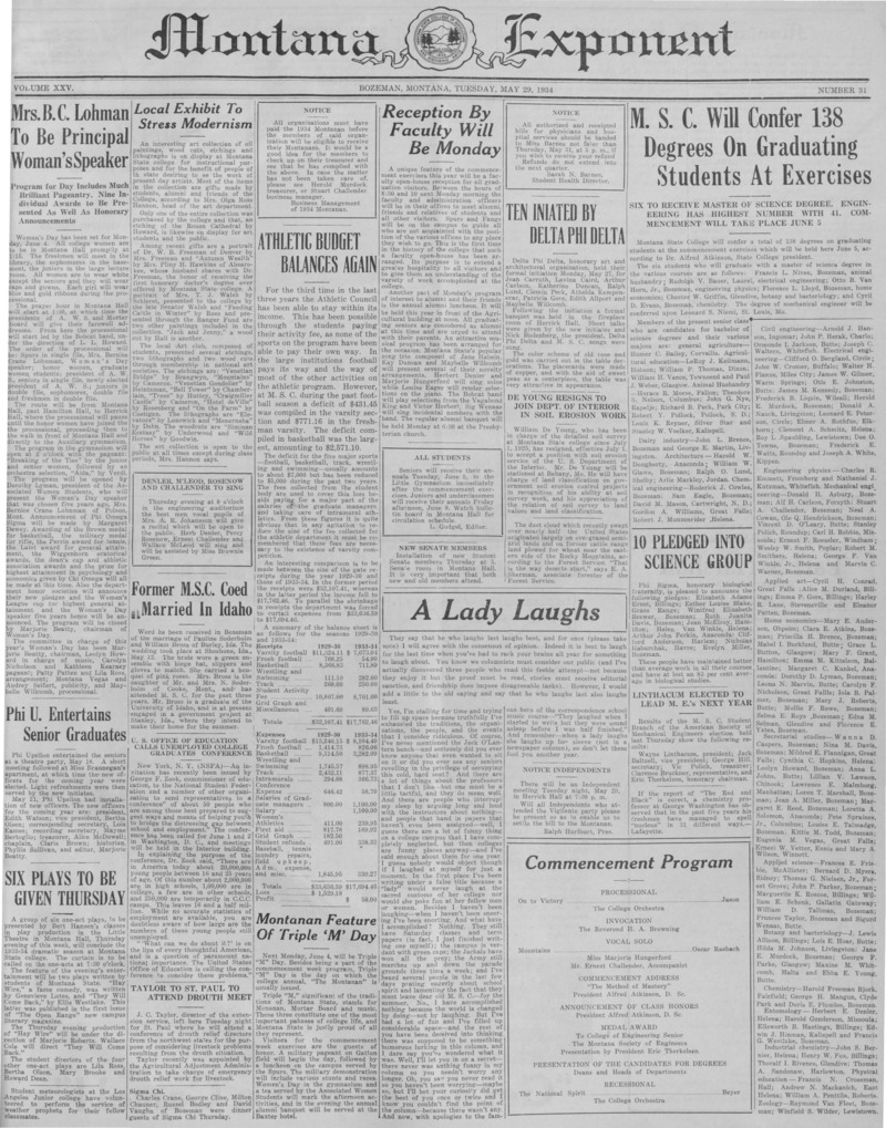 The Montana Exponent, May 29, 1934