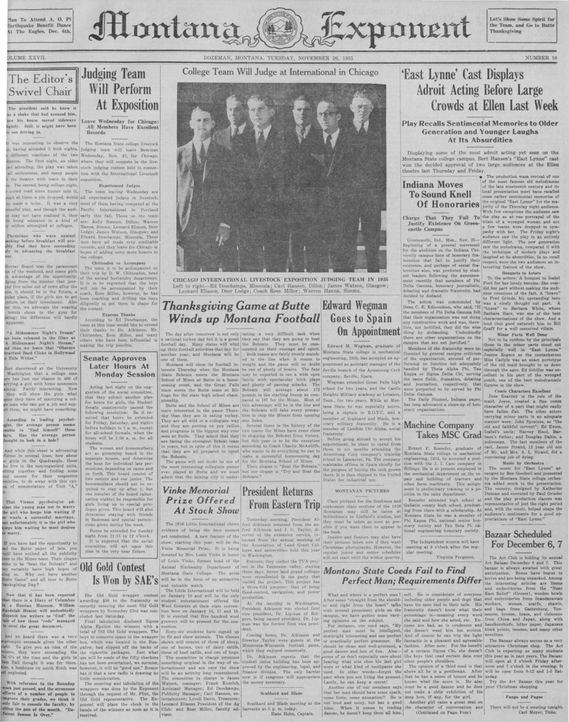 The Montana Exponent, November 26, 1935