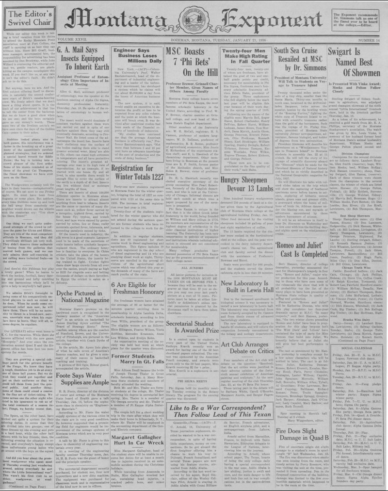 The Montana Exponent, January 21, 1936