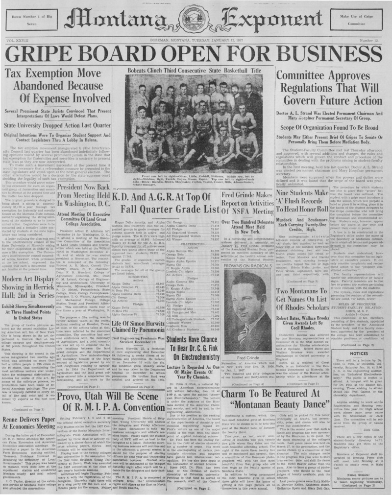The Montana Exponent, January 12, 1937