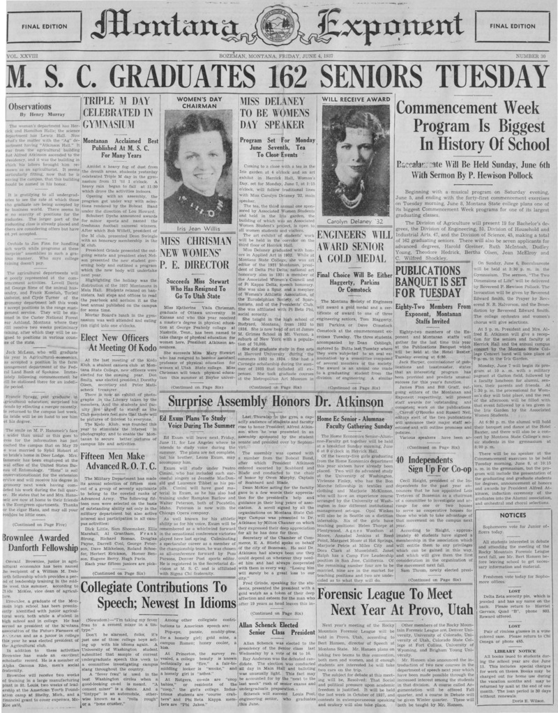 The Montana Exponent, June 4, 1937