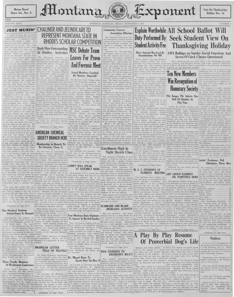 The Montana Exponent, November 5, 1937
