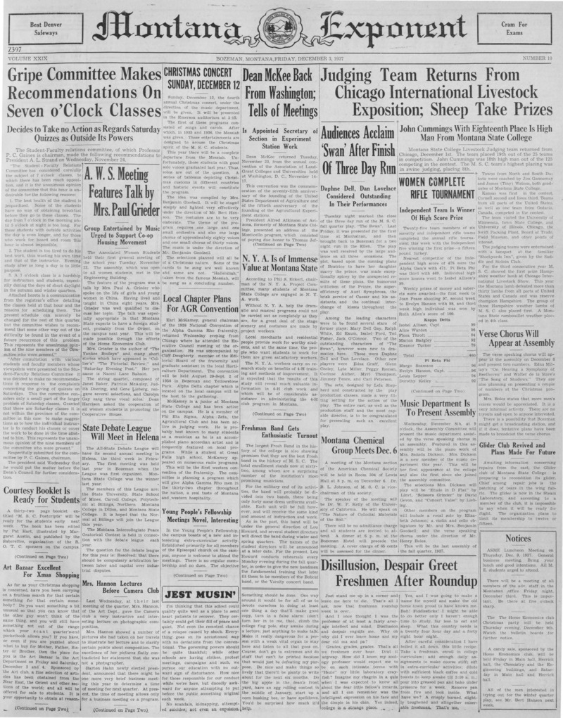 The Montana Exponent, December 3, 1937