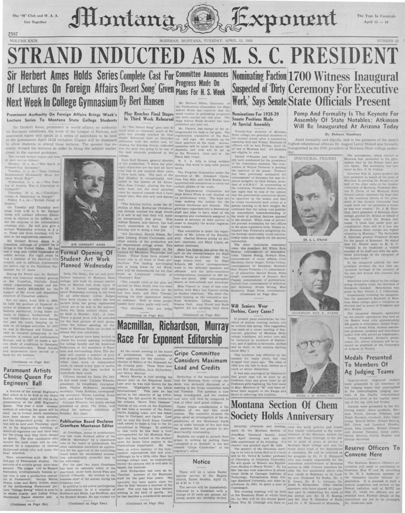 The Montana Exponent, April 12, 1938