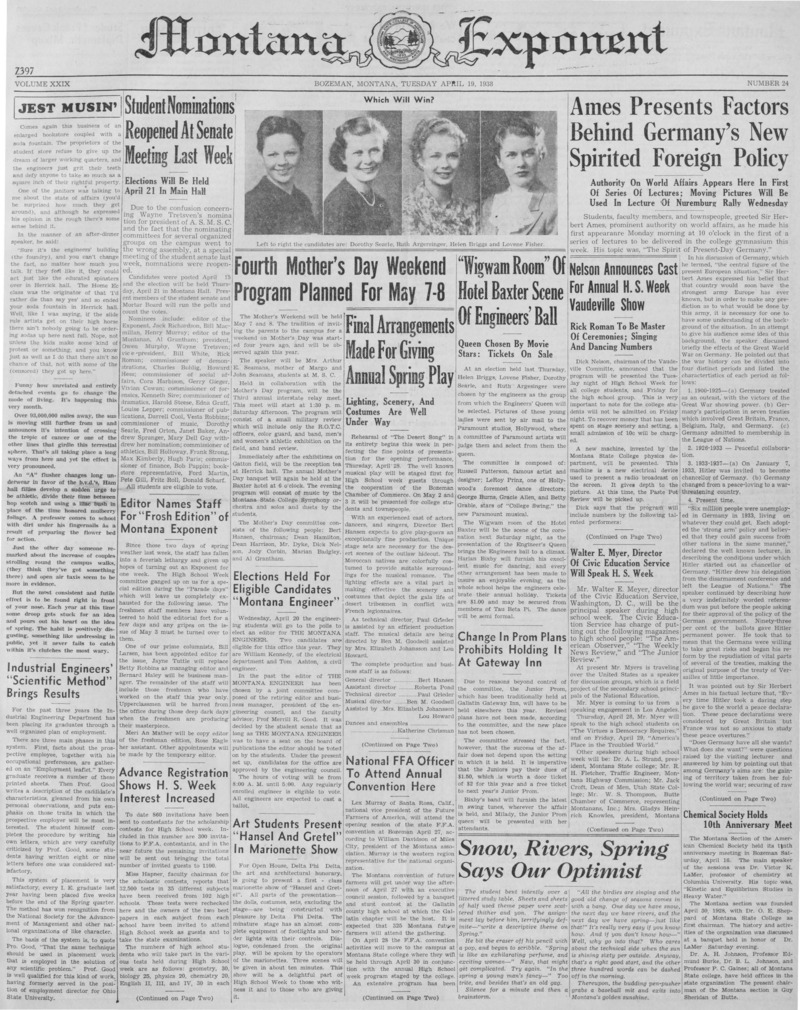 The Montana Exponent, April 19, 1938