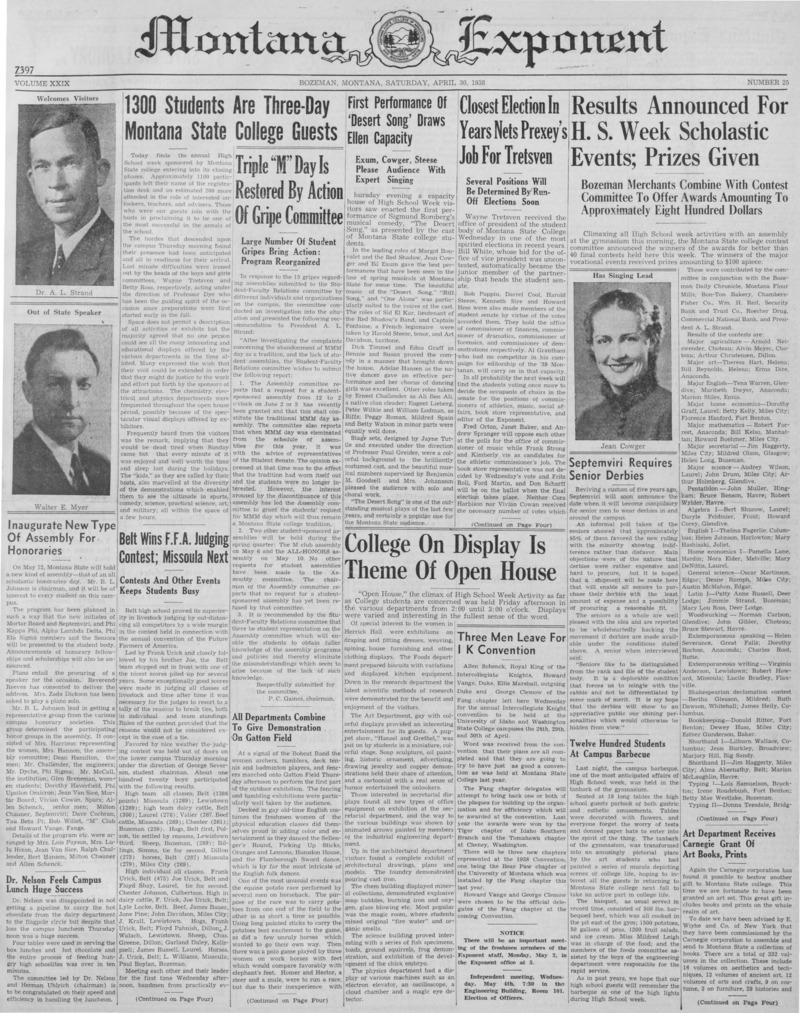 The Montana Exponent, April 30, 1938